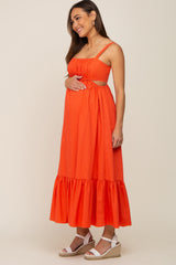 Orange Sleeveless Cutout Ruffle Hem Maternity Maxi Dress