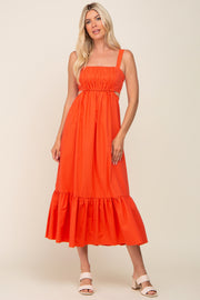 Orange Sleeveless Cutout Ruffle Hem Maxi Dress