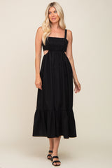 Black Sleeveless Cutout Ruffle Hem Maternity Maxi Dress