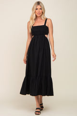 Black Sleeveless Cutout Ruffle Hem Maxi Dress