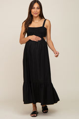 Black Sleeveless Cutout Ruffle Hem Maternity Maxi Dress