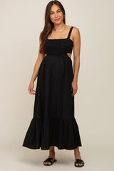 Black Sleeveless Cutout Ruffle Hem Maternity Maxi Dress