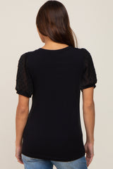 Black Swiss Dot Contrast Sleeve Maternity Top