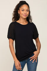 Black Swiss Dot Contrast Sleeve Top