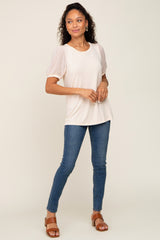 Beige Swiss Dot Contrast Sleeve Top