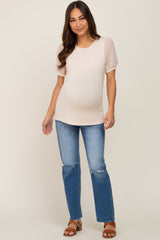 Beige Swiss Dot Contrast Sleeve Maternity Top