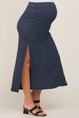 Navy Striped Side Slit Maternity Maxi Skirt