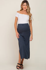 Navy Striped Side Slit Maternity Maxi Skirt