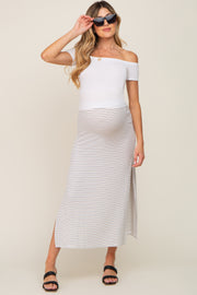 White Striped Side Slit Maternity Maxi Skirt