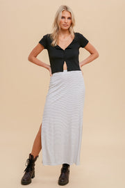 White Striped Side Slit Maxi Skirt