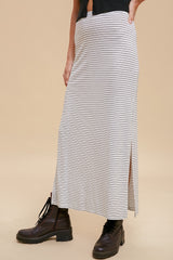 White Striped Side Slit Maxi Skirt