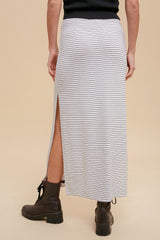 White Striped Side Slit Maxi Skirt