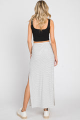 White Striped Side Slit Maxi Skirt