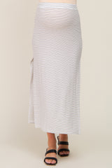 White Striped Side Slit Maternity Maxi Skirt