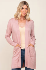 Mauve Open Front Side Pocket Cardigan