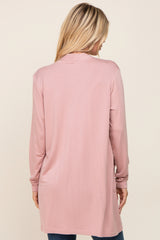 Mauve Open Front Side Pocket Cardigan