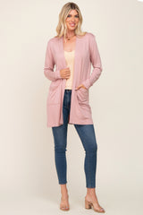 Mauve Open Front Side Pocket Cardigan