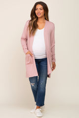 Mauve Open Front Side Pocket Maternity Cardigan