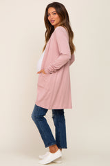 Mauve Open Front Side Pocket Maternity Cardigan