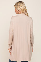 Beige Open Front Side Pocket Cardigan