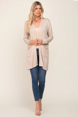 Beige Open Front Side Pocket Cardigan