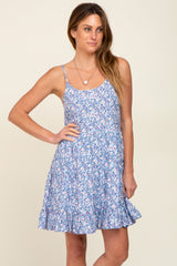 Blue Floral Tiered Sleeveless Dress