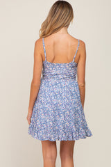 Blue Floral Tiered Maternity Sleeveless Dress