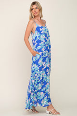 Blue Floral Sleeveless Maxi Dress