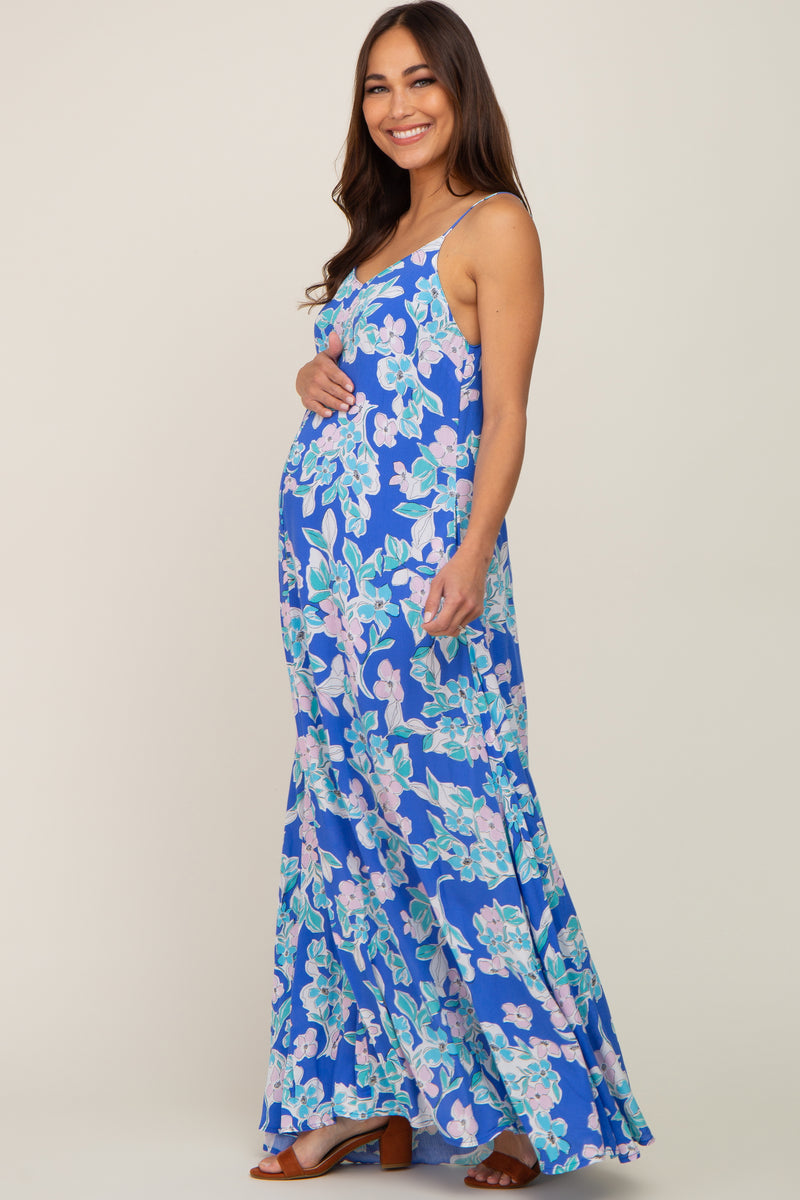 Blue Floral Sleeveless Maternity Maxi Dress – PinkBlush