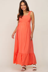 Coral Sleeveless Ruffe Hem Maternity Maxi Dress