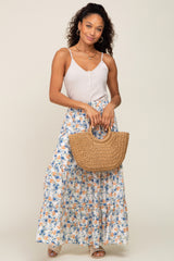 Ivory Floral Tiered Maternity Maxi Skirt