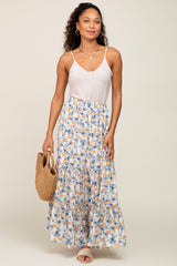 Ivory Floral Tiered Maxi Skirt