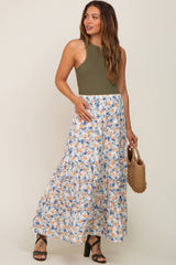 Ivory Floral Tiered Maternity Maxi Skirt