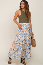 Ivory Floral Tiered Maternity Maxi Skirt