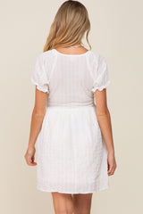 Ivory Smocked Textured V-Neck Maternity Dress