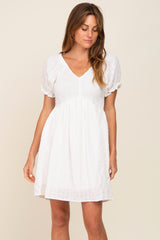 Ivory Smocked Textured V-Neck Maternity Dress