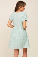 Mint Green Smocked Textured V-Neck Dress