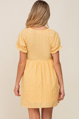 Yellow Smocked Textured V-Neck Maternity Dress