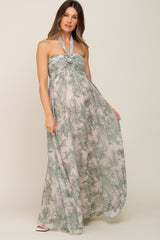 Green Floral Halter Chiffon Maternity Maxi Dress