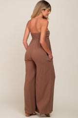 Mocha Strapless Front Twist Maternity Jumpsuit