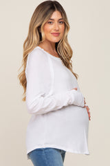 White Exposed Seam Long Sleeve Maternity Top