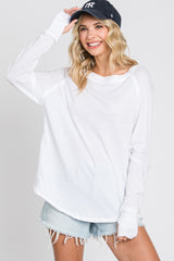 White Exposed Seam Long Sleeve Maternity Top