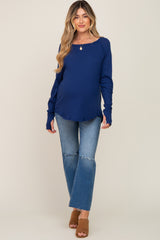 Navy Exposed Seam Long Sleeve Maternity Top