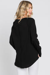 Black Exposed Seam Long Sleeve Top