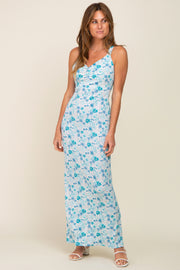 Blue Floral Criss Cross Back Maxi Dress