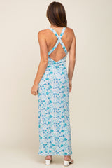 Blue Floral Criss Cross Back Maxi Dress