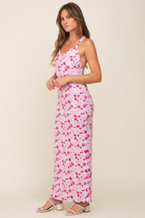 Magenta Floral Criss Cross Back Maxi Dress