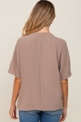 Taupe Oversized V-Neck Pocket Front Maternity Blouse