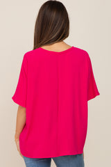 Fuchsia Oversized V-Neck Pocket Front Maternity Blouse