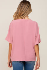 Mauve Oversized V-Neck Pocket Front Maternity Blouse